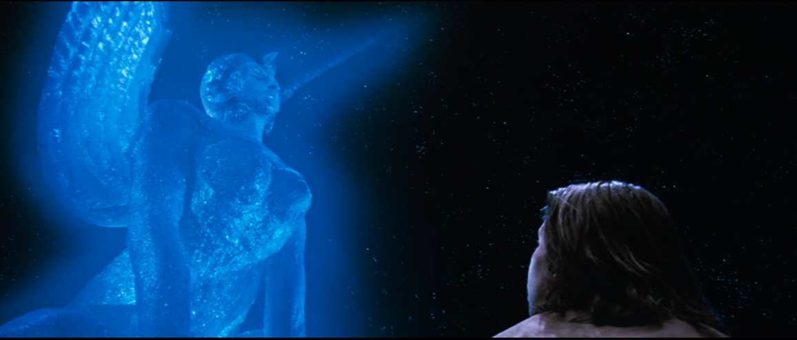 Atreyu looks up at the Southern Oracle in awe.